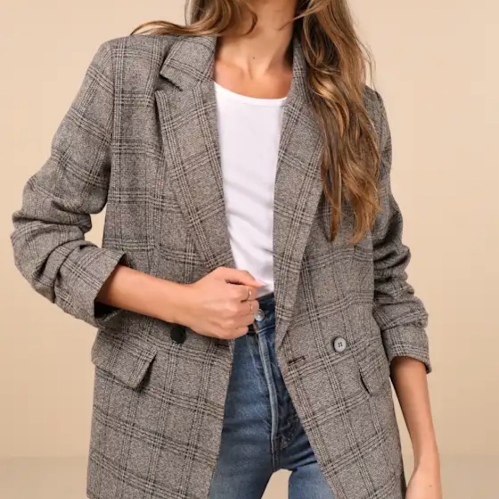 Plaid Tweed Oversized Blazer